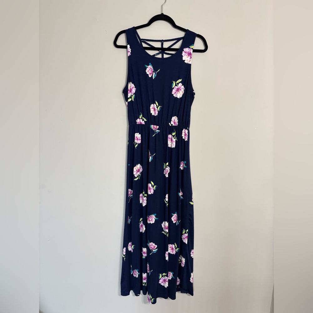 French Grey Blue and Pink Halter Maxi Sundress